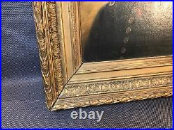 Ancien tableau peinture sur toile portrait militaire officier cadre platre doré