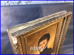 Ancien tableau peinture sur toile portrait militaire officier cadre platre doré