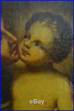 Ancien tableau religieux Portrait Saint Antoine enfant Jésus hst baroque17e rare