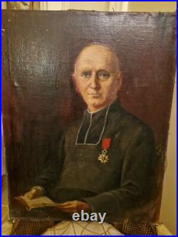 Ancienne Peinture Huile Sur Toile Représentant Un Portrait D'homme Signée