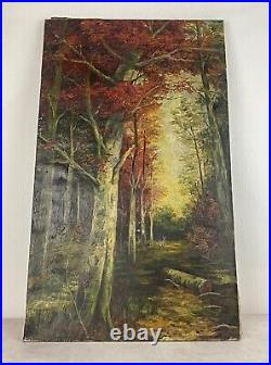 Ancienne XXème huile sur toile paysage Foret forestier