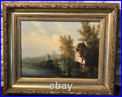 Ancienne huile sur toile Ecole Française du XIXe Paysage lacustre Barbizon
