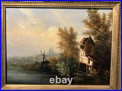 Ancienne huile sur toile Ecole Française du XIXe Paysage lacustre Barbizon