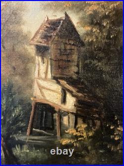 Ancienne huile sur toile Ecole Française du XIXe Paysage lacustre Barbizon