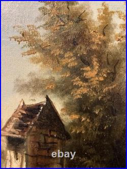 Ancienne huile sur toile Ecole Française du XIXe Paysage lacustre Barbizon