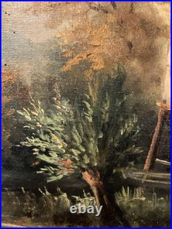 Ancienne huile sur toile Ecole Française du XIXe Paysage lacustre Barbizon