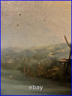 Ancienne huile sur toile Ecole Française du XIXe Paysage lacustre Barbizon