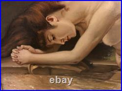 Ancienne huile sur toile du XXe siècle représentant un nu féminin, cadre doré