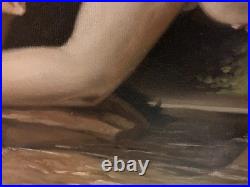 Ancienne huile sur toile du XXe siècle représentant un nu féminin, cadre doré