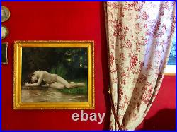 Ancienne huile sur toile, nu féminin, cadre doré