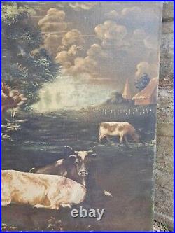 Ancienne huile sur toile représentant des vaches grand format