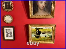 Ancienne huile sur toile représentant une dame à l'ombrelle dans un paysage