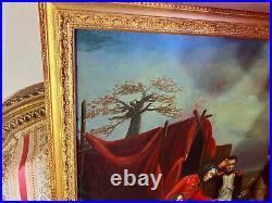 Ancienne huile sur toile, scène militaire avec Napoléon, Empire, cadre doré