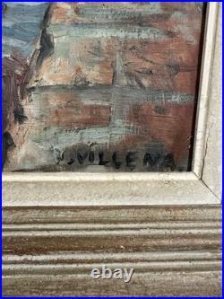 Ancienne huile sur toile signée proche du pointillisme bateaux dans un port