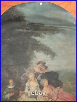 Ancienne huile sur toile vue ovale scène galante signée A Renoir 1925 femme