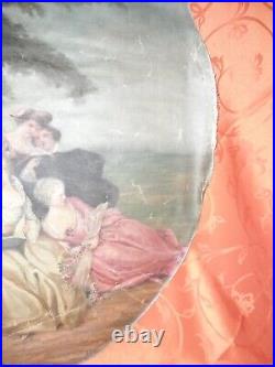 Ancienne huile sur toile vue ovale scène galante signée A Renoir 1925 femme