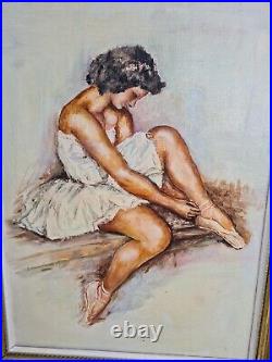 Ancienne peinture huile sur toile représentant une danseuse