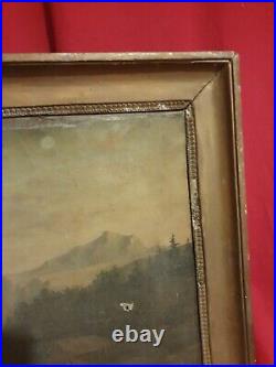 Ancienne peinture paysage de montagne, huile sur toile XIX ème s