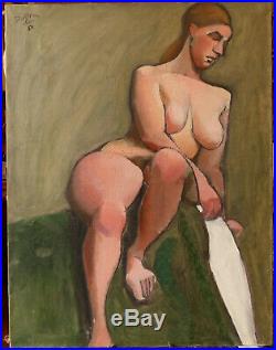 André Duffour (1926-2016), nu assis, huile sur toile, post cubiste, 1950