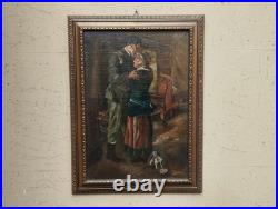 Antique Carré Peinture Huile sur Toile L'Enterrement R. A. Sarda de G. Berger