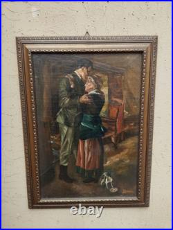 Antique Carré Peinture Huile sur Toile L'Enterrement R. A. Sarda de G. Berger