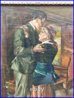Antique Carré Peinture Huile sur Toile L'Enterrement R. A. Sarda de G. Berger