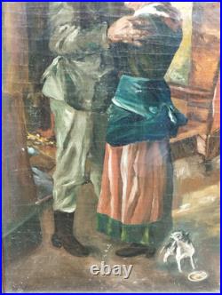 Antique Carré Peinture Huile sur Toile L'Enterrement R. A. Sarda de G. Berger