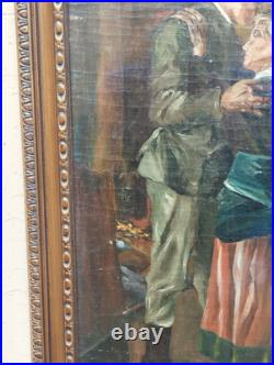 Antique Carré Peinture Huile sur Toile L'Enterrement R. A. Sarda de G. Berger