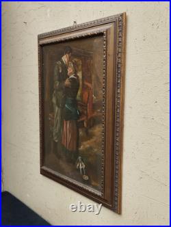 Antique Carré Peinture Huile sur Toile L'Enterrement R. A. Sarda de G. Berger