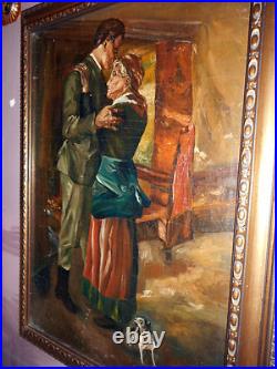 Antique Carré Peinture Huile sur Toile L'Enterrement R. A. Sarda de G. Berger