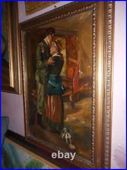 Antique Carré Peinture Huile sur Toile L'Enterrement R. A. Sarda de G. Berger