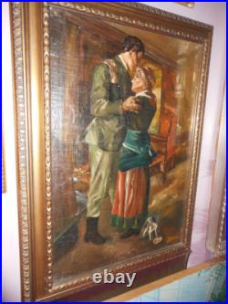 Antique Carré Peinture Huile sur Toile L'Enterrement R. A. Sarda de G. Berger