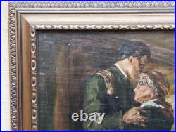 Antique Carré Peinture Huile sur Toile L'Enterrement R. A. Sarda de G. Berger