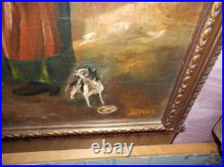 Antique Carré Peinture Huile sur Toile L'Enterrement R. A. Sarda de G. Berger