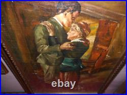 Antique Carré Peinture Huile sur Toile L'Enterrement R. A. Sarda de G. Berger