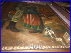 Antique Carré Peinture Huile sur Toile L'Enterrement R. A. Sarda de G. Berger