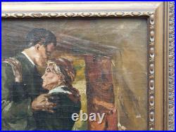 Antique Carré Peinture Huile sur Toile L'Enterrement R. A. Sarda de G. Berger