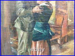 Antique Carré Peinture Huile sur Toile L'Enterrement R. A. Sarda de G. Berger
