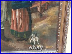 Antique Carré Peinture Huile sur Toile L'Enterrement R. A. Sarda de G. Berger