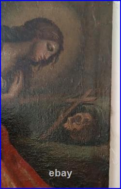 Antique Huile Sur Toile Représentant Madeleine XVIIIème Siècle École Italienne