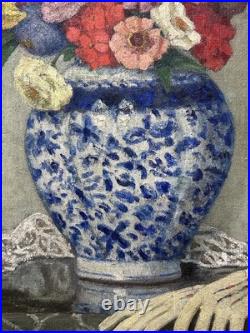 Antique Still Life Bouquet and Glove, Oil Painting on Canvas, Framed