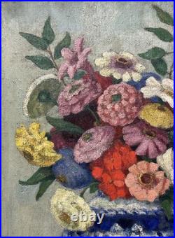 Antique Still Life Bouquet and Glove, Oil Painting on Canvas, Framed
