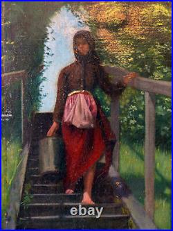 Antoine Druet (1857-1921), Paysanne à la fontaine, huile sur toile, XIXe