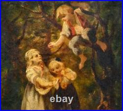 Attribué à LANFANT DE METZ Jeunes enfants dans les bois Peinture huile sur toile