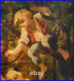 Attribué à LANFANT DE METZ Jeunes enfants dans les bois Peinture huile sur toile