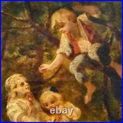 Attribué à LANFANT DE METZ Jeunes enfants dans les bois Peinture huile sur toile