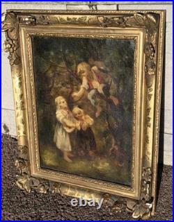 Attribué à LANFANT DE METZ Jeunes enfants dans les bois Peinture huile sur toile