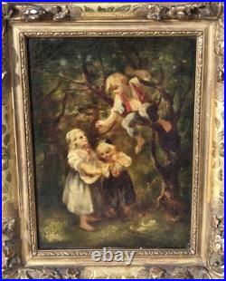 Attribué à LANFANT DE METZ Jeunes enfants dans les bois Peinture huile sur toile