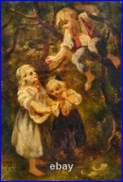 Attribué à LANFANT DE METZ Jeunes enfants dans les bois Peinture huile sur toile