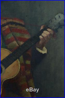BEAU TABLEAU Ancien Portrait d'homme à la Guitare Flamenco Seville dlg Dyf 1900